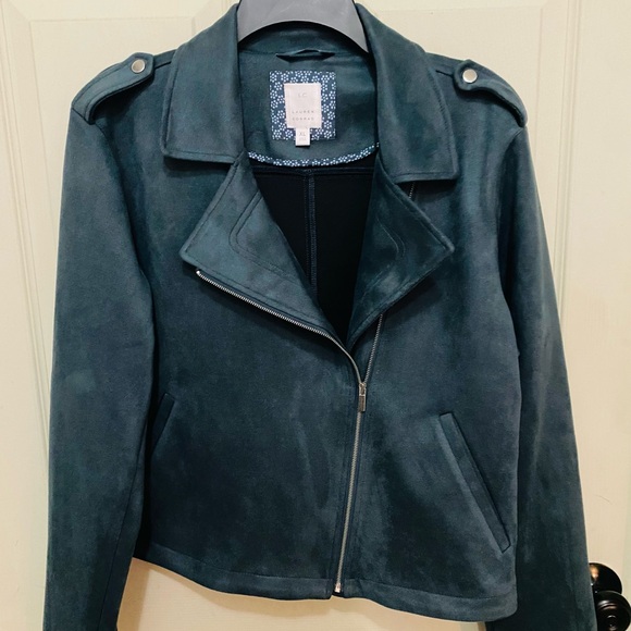 Suede teal cropped jacket - Picture 2 of 6